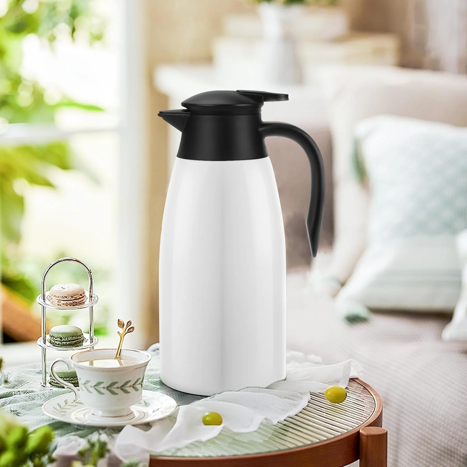 Ssawcasa 68oz Coffee Carafe Airpot, Insulated Coffee Thermos Stainless Steel Dispenser for Coffee, Water, Tea, Beverage