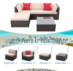 5 Pieces Patio Furniture Sets with Cushion and Glass Table