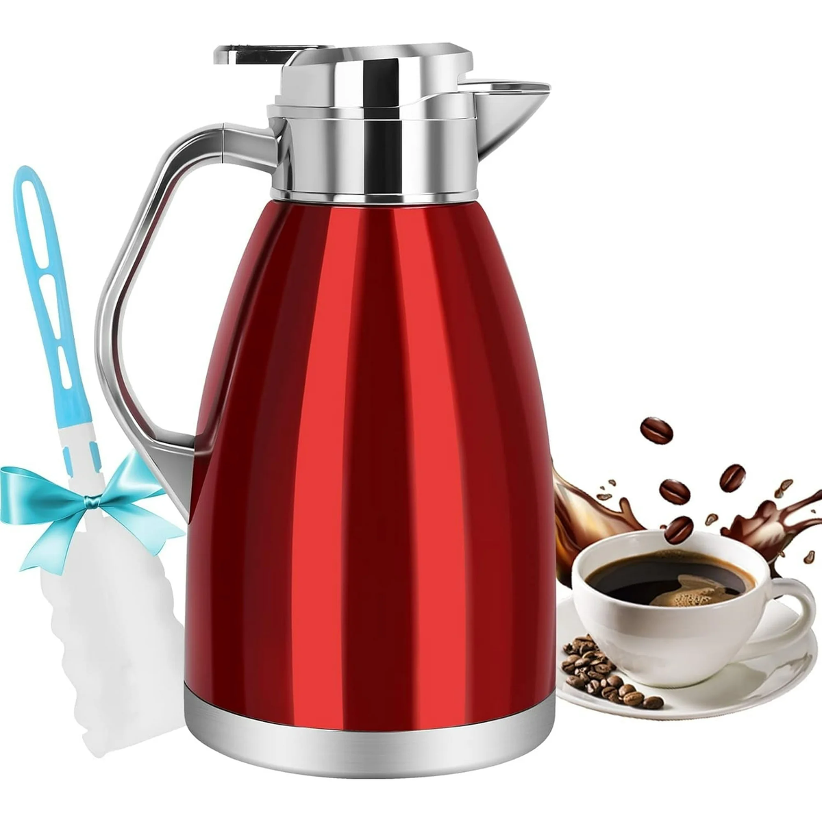 SSAWcasa 61oz Thermal Coffee Carafe Stainless Steel Vacuum Coffee Thermos Urn, Insulated Coffee Dispenser Coffee Flask Pot for Keeping 12 Hours Hot＆24 Hours Cold (Red)