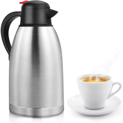 SSAWcasa Thermal Coffee Carafe 68oz Double Wall Vacuum Coffee Thermos Stainless Steel Insulated Airpot Thermal Pot Flask Water Beverage Dispenser 12 Hour Heat Retention/24 Hour Cold Retention(Silver)