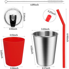 SSAWcasa 6Pcs 12oz Kids Cups with Silicone Straws and Lids - Spill Proof Kids Sippy Cups Stainless Steel Kids Tumblers for Cold & Hot Drinks for Children and Adult