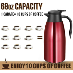 SSAWcasa Coffee Carafe 68oz Insulated Coffee Thermos for Hot Drinks, Stainless Steel Coffee Dispenser - Keep 12 Hours Hot, 24 Hours Cold (Red)