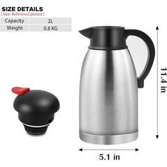 SSAWcasa Thermal Coffee Carafe 68oz Double Wall Vacuum Coffee Thermos Stainless Steel Insulated Airpot Thermal Pot Flask Water Beverage Dispenser 12 Hour Heat Retention/24 Hour Cold Retention(Silver)