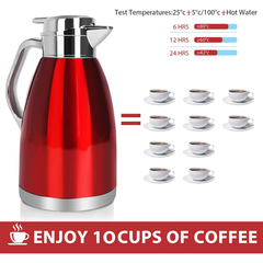 SSAWcasa 61oz Thermal Coffee Carafe Stainless Steel Vacuum Coffee Thermos Urn, Insulated Coffee Dispenser Coffee Flask Pot for Keeping 12 Hours Hot＆24 Hours Cold (Red)