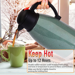 SSAWcasa Thermal Coffee Carafe 68oz Double Wall Vacuum Coffee Thermos Stainless Steel Insulated Airpot Thermal Pot Flask 12 Hour Heat Retention/24 Hour Cold Retention(Spotted Green)