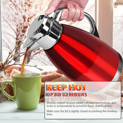 SSAWcasa 61oz Thermal Coffee Carafe Stainless Steel Vacuum Coffee Thermos Urn, Insulated Coffee Dispenser Coffee Flask Pot for Keeping 12 Hours Hot＆24 Hours Cold (Red)