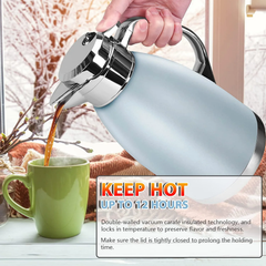 SSAWcasa Coffee Carafe 61oz Insulated Vacuum Coffee Thermos Urn Stainless Steel Thermal Flask Pot Coffee Dispenser Keep 12 Hours Hot＆24 Hours Cold (Light Blue)