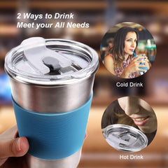 6 Pack 16 oz Kids Cups with Straws and Lids Spill-proof Stainless Steel Drinking Water Tumblers with Anti-slip Sleeves for Children Toddlers Adults