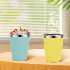 Flantor Kids Cups with Straws and Lids 4 Pack, 12 oz Spill-Proof Stainless Steel Drinking Water Tumblers with Anti-Slip Sleeves for Hot or Cold Drinks