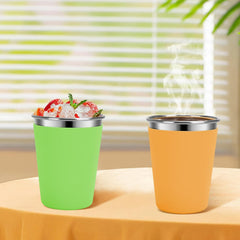 Flantor Kids Cups with Straws and Lids 4 Pack, 12 oz Spill-Proof Stainless Steel Drinking Water Tumblers with Anti-Slip Sleeves for Hot or Cold Drinks