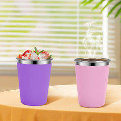 Flantor Kids Cups with Straw and Lids, 12 oz Leak-Proof Stainless Steel Drinking Water Tumblers, Set of 2