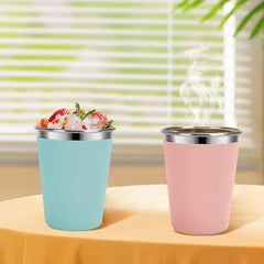 Flantor Kids Cups with Straws and Lids 4 Pack, 12 oz Spill-Proof Stainless Steel Drinking Water Tumblers with Anti-Slip Sleeves for Hot or Cold Drinks