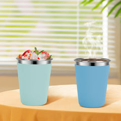 Flantor Kids Cups with Straws and Lids 2 Pack, 12 oz Spill-Proof Stainless Steel Drinking Water Tumblers with Anti-Slip Sleeves for Hot or Cold Drinks