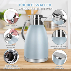 SSAWcasa Coffee Carafe 61oz Insulated Vacuum Coffee Thermos Urn Stainless Steel Thermal Flask Pot Coffee Dispenser Keep 12 Hours Hot＆24 Hours Cold (Light Blue)