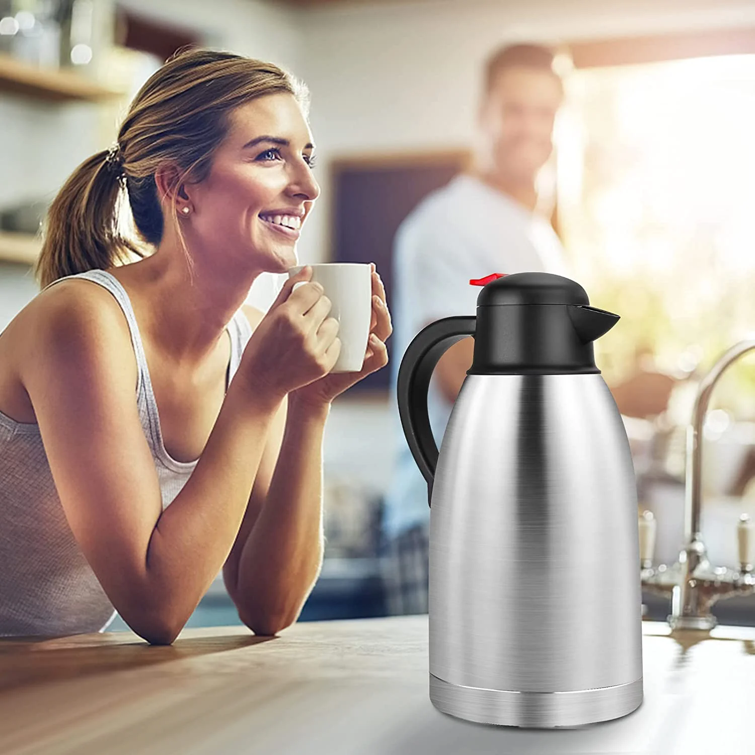 Ssawcasa Thermal Coffee Carafe 68oz Double Wall Vacuum Coffee Thermos Stainless Steel Insulated Airpot Thermal Pot Flask Water Beverage Dispenser 12