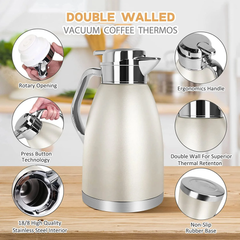 SSAWcasa 61oz Thermal Coffee Carafe Stainless Steel Double Wall Vacuum Thermos Thermal Flask Coffee Dispenser Insulated Coffee Carafes Keeping Coffee Water and Tea 12 Hours Hot, 24 Hours Cold (Gold)