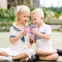 Flantor Kids Cups with Straw and Lids, 12 oz Leak-Proof Stainless Steel Drinking Water Tumblers, Set of 2