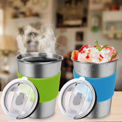 Flantor Kids Cups with Straws and Lids 6 Pack, 12 oz Leak-Proof Stainless Steel Drinking Water Tumblers with Anti-Slip Sleeves for Hot or Cold Drinks