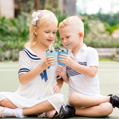 Flantor Kids Cups with Straws and Lids 2 Pack, 12 oz Spill-Proof Stainless Steel Drinking Water Tumblers with Anti-Slip Sleeves for Hot or Cold Drinks