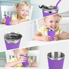 Flantor Kids Cups with Straw and Lids, 12 oz Leak-Proof Stainless Steel Drinking Water Tumblers, Set of 2