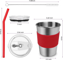 Flantor Kids Cups with Straws and Lids 6 Pack, 12 oz Leak-Proof Stainless Steel Drinking Water Tumblers with Anti-Slip Sleeves for Hot or Cold Drinks