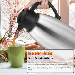 SSAWcasa Thermal Coffee Carafe 68oz Double Wall Vacuum Coffee Thermos Stainless Steel Insulated Airpot Thermal Pot Flask Water Beverage Dispenser 12 Hour Heat Retention/24 Hour Cold Retention(Silver)