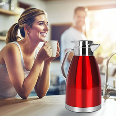 SSAWcasa 61oz Thermal Coffee Carafe Stainless Steel Vacuum Coffee Thermos Urn, Insulated Coffee Dispenser Coffee Flask Pot for Keeping 12 Hours Hot＆24 Hours Cold (Red)