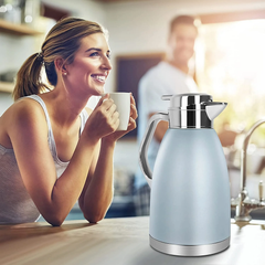 SSAWcasa Coffee Carafe 61oz Insulated Vacuum Coffee Thermos Urn Stainless Steel Thermal Flask Pot Coffee Dispenser Keep 12 Hours Hot＆24 Hours Cold (Light Blue)
