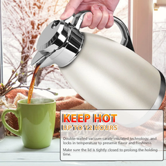 SSAWcasa 61oz Thermal Coffee Carafe Stainless Steel Double Wall Vacuum Thermos Thermal Flask Coffee Dispenser Insulated Coffee Carafes Keeping Coffee Water and Tea 12 Hours Hot, 24 Hours Cold (Gold)