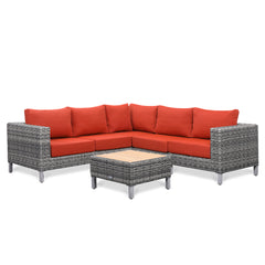 Grey Wicker Outdoor Sofa with Small Table - 5 Seat