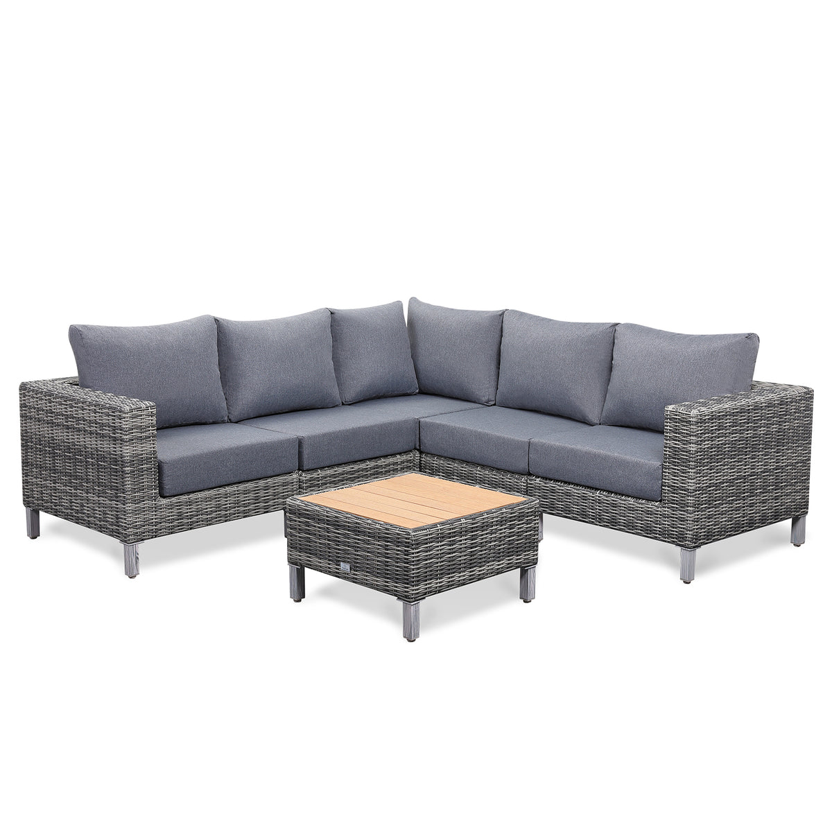 Grey Wicker Outdoor Sofa with Small Table - 5 Seat