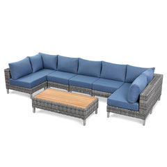 Grey Wicker Outdoor Sofa with big Table - 7 Seat