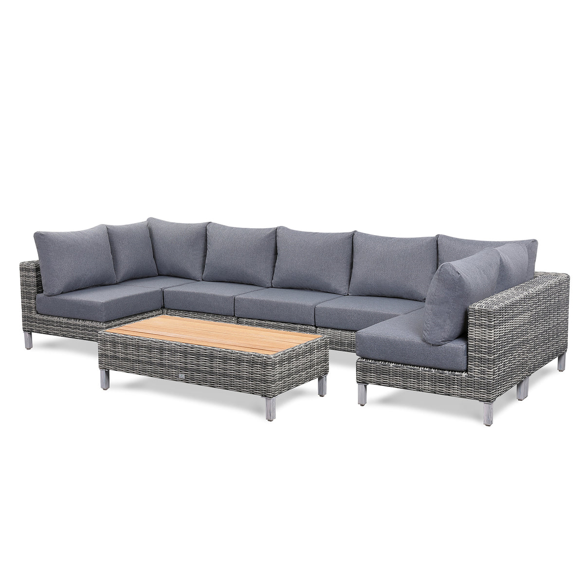 Grey Wicker Outdoor Sofa with big Table - 7 Seat