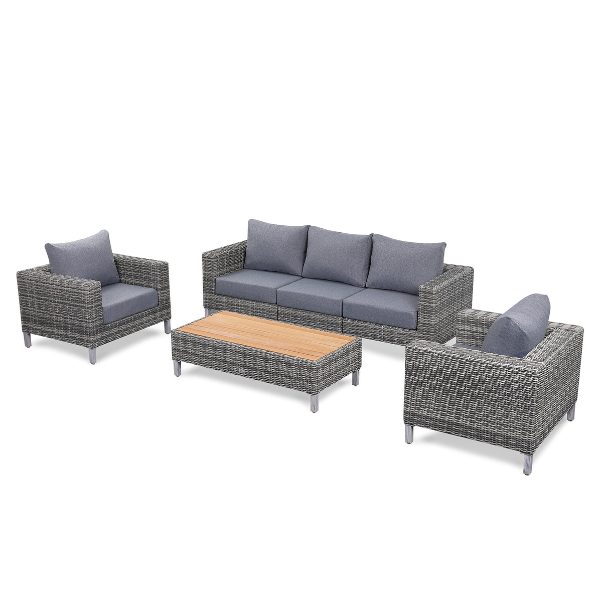 Grey Wicker Outdoor Sofa with Big Table and Amrchair - 5 Seat