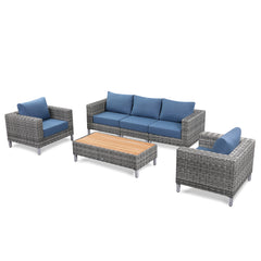 Grey Wicker Outdoor Sofa with Big Table and Amrchair - 5 Seat