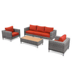 Grey Wicker Outdoor Sofa with Big Table and Amrchair - 5 Seat