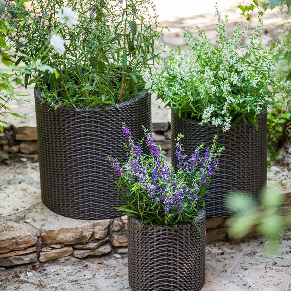 small rattan plant pot Resin Wicker Rattan Flower Pot Set for Outdoor or Indoor Plants