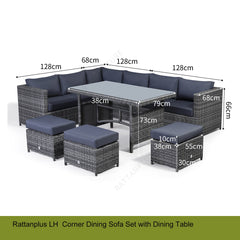 Rose Casual Dining Corner Sets 9 Seats with Cushions