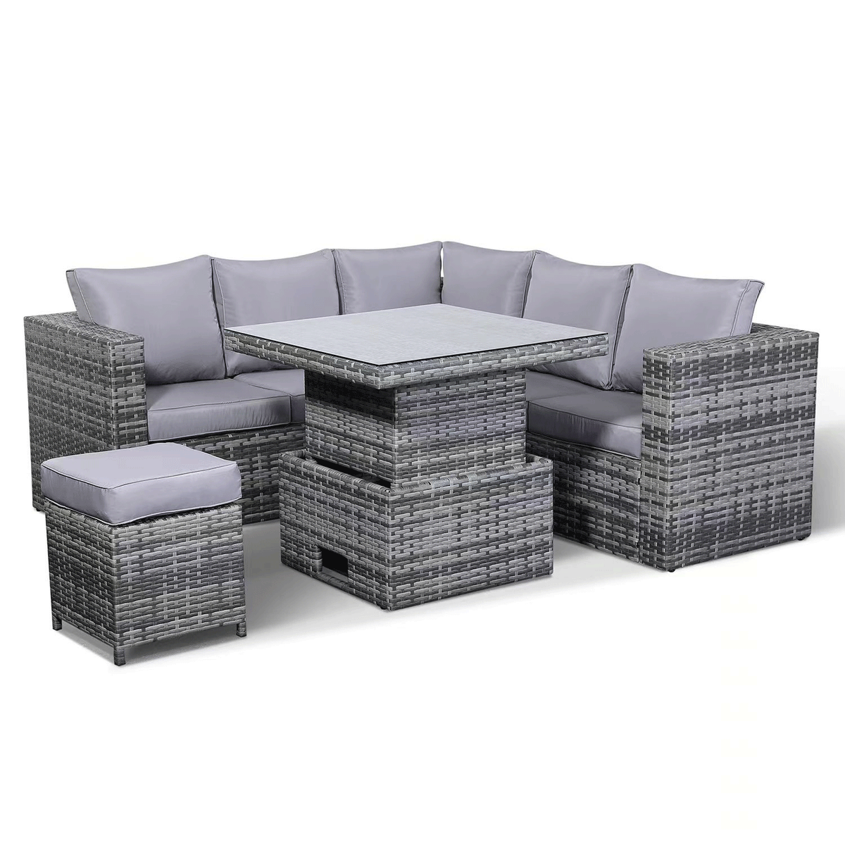 4 Pieces Orlando Range Modular Outdoor Sectional Wicker Patio Furniture with Rising Table and Cushions