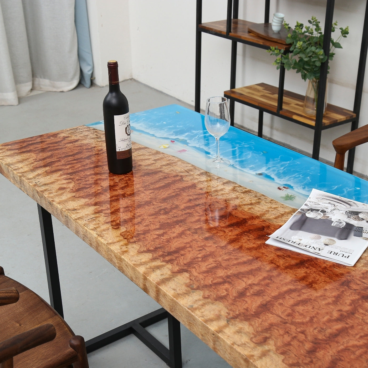 Epoxy Resin Top Ocean Counter Dining Table handmade Furniture, resin River  Decor