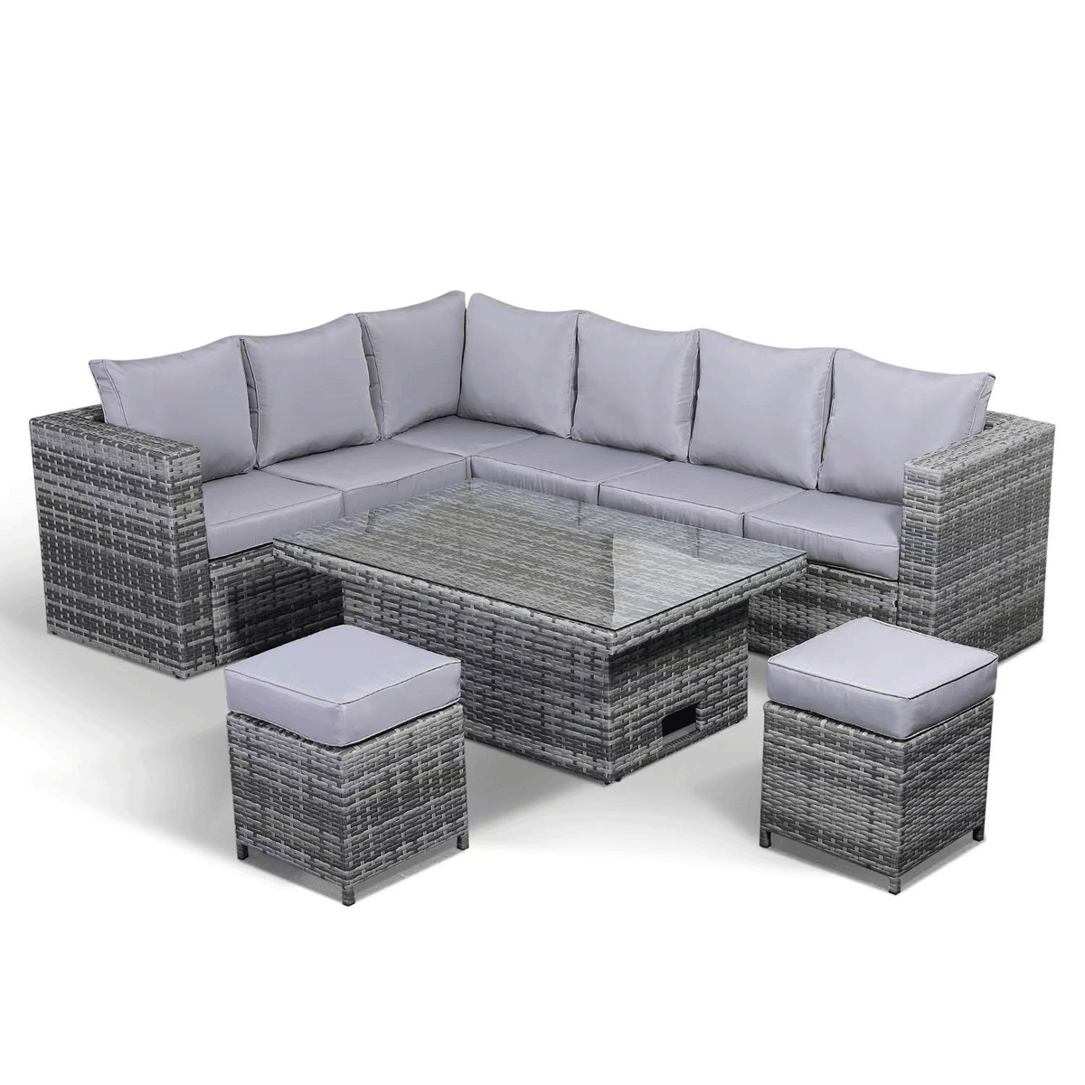 5 Pieces Modular Outdoor Sectional Wicker Patio Furniture with Rising Table and Cushions